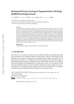 Automated Essay Scoring in Argumentative Writing: DeBERTeachingAssistant