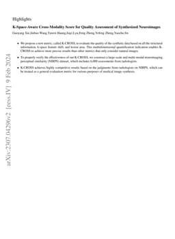K-Space-Aware Cross-Modality Score for Synthesized Neuroimage Quality
  Assessment