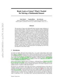 Read, Look or Listen? What's Needed for Solving a Multimodal Dataset