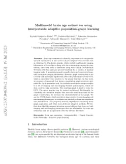 Multimodal brain age estimation using interpretable adaptive
  population-graph learning