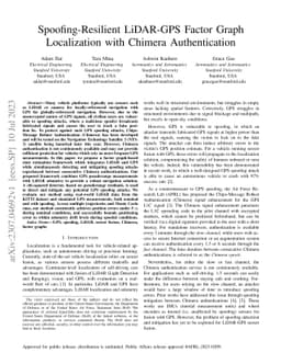 Spoofing-Resilient LiDAR-GPS Factor Graph Localization with Chimera
  Authentication