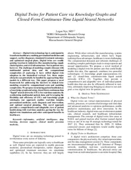 Digital Twins for Patient Care via Knowledge Graphs and Closed-Form
  Continuous-Time Liquid Neural Networks