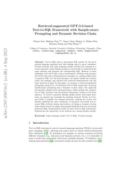 Retrieval-augmented GPT-3.5-based Text-to-SQL Framework with
  Sample-aware Prompting and Dynamic Revision Chain