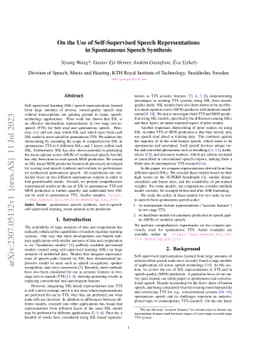 On the Use of Self-Supervised Speech Representations in Spontaneous
  Speech Synthesis