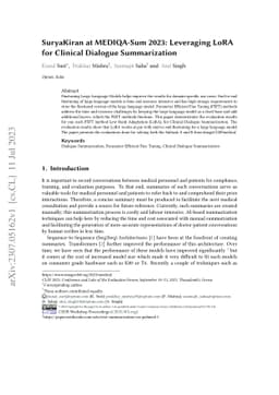 SuryaKiran at MEDIQA-Sum 2023: Leveraging LoRA for Clinical Dialogue
  Summarization