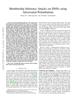Membership Inference Attacks on DNNs using Adversarial Perturbations