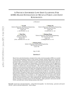 A Physics-Informed Low-Shot Learning For sEMG-Based Estimation of Muscle
  Force and Joint Kinematics