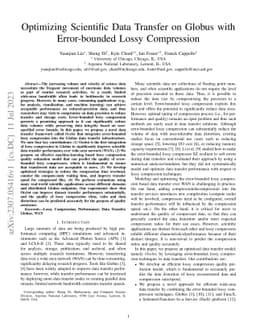 Optimizing Scientific Data Transfer on Globus with Error-bounded Lossy
  Compression