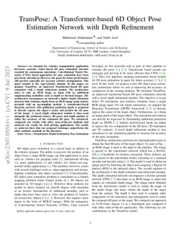 TransPose: A Transformer-based 6D Object Pose Estimation Network with
  Depth Refinement