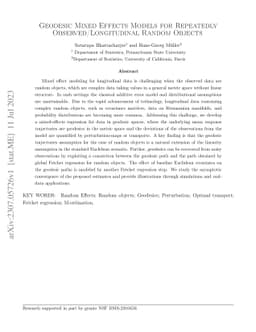 Geodesic Mixed Effects Models for Repeatedly Observed/Longitudinal
  Random Objects