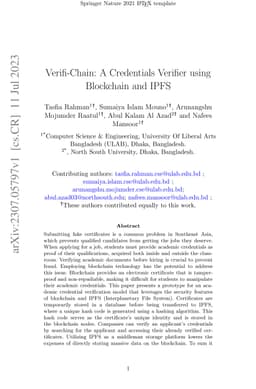 Verifi-Chain: A Credentials Verifier using Blockchain and IPFS
