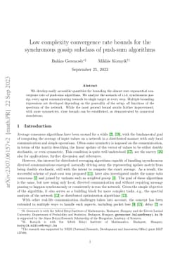 Low complexity convergence rate bounds for the synchronous gossip
  subclass of push-sum algorithms