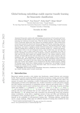 Global birdsong embeddings enable superior transfer learning for
  bioacoustic classification