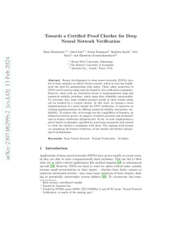 Towards a Certified Proof Checker for Deep Neural Network Verification