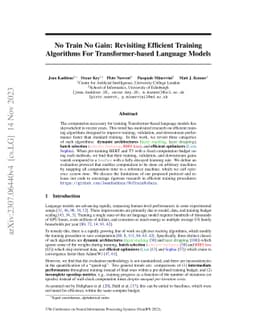 No Train No Gain: Revisiting Efficient Training Algorithms For
  Transformer-based Language Models