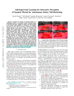 Self-Supervised Learning for Interactive Perception of Surgical Thread
  for Autonomous Suture Tail-Shortening