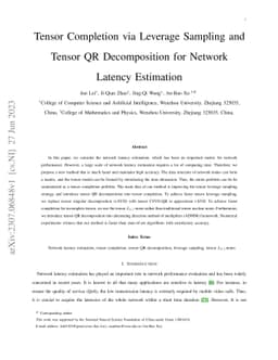 Tensor Completion via Leverage Sampling and Tensor QR Decomposition for
  Network Latency Estimation