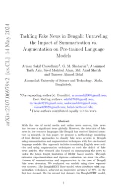 Tackling Fake News in Bengali: Unraveling the Impact of Summarization
  vs. Augmentation on Pre-trained Language Models