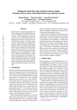Making the Most Out of the Limited Context Length: Predictive Power
  Varies with Clinical Note Type and Note Section