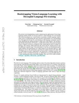 Bootstrapping Vision-Language Learning with Decoupled Language
  Pre-training