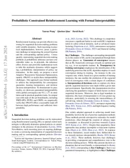 Probabilistic Constrained Reinforcement Learning with Formal
  Interpretability