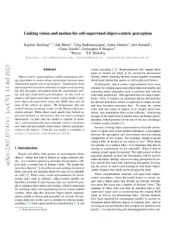 Linking vision and motion for self-supervised object-centric perception