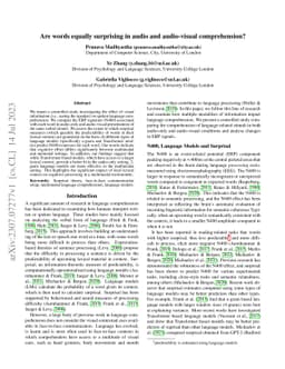 Are words equally surprising in audio and audio-visual comprehension?