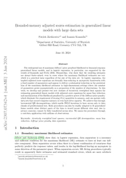 Bounded-memory adjusted scores estimation in generalized linear models
  with large data sets