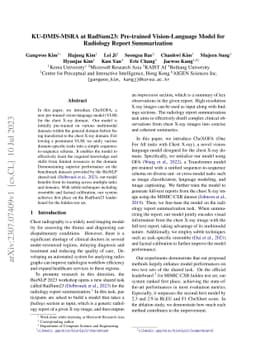 KU-DMIS-MSRA at RadSum23: Pre-trained Vision-Language Model for
  Radiology Report Summarization