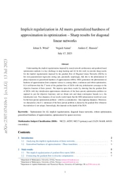 Implicit regularization in AI meets generalized hardness of
  approximation in optimization -- Sharp results for diagonal linear networks