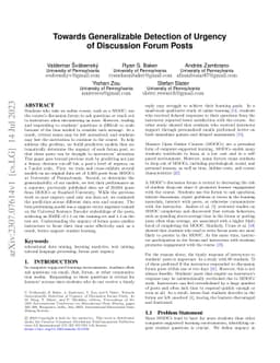 Towards Generalizable Detection of Urgency of Discussion Forum Posts
