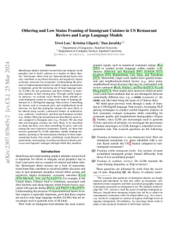 Othering and low status framing of immigrant cuisines in US restaurant
  reviews and large language models
