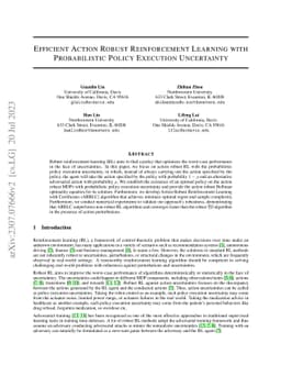 Efficient Action Robust Reinforcement Learning with Probabilistic Policy
  Execution Uncertainty