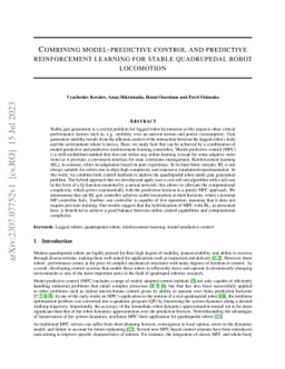 Combining model-predictive control and predictive reinforcement learning
  for stable quadrupedal robot locomotion