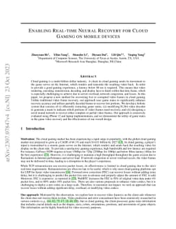 Enabling Real-time Neural Recovery for Cloud Gaming on Mobile Devices
