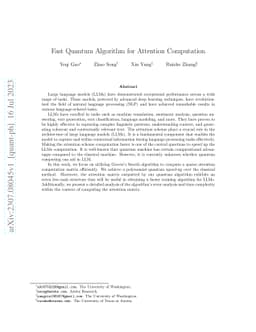 Fast Quantum Algorithm for Attention Computation