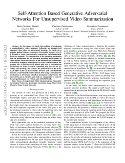 Self-Attention Based Generative Adversarial Networks For Unsupervised
  Video Summarization