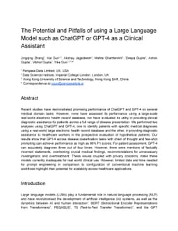 The Potential and Pitfalls of using a Large Language Model such as
  ChatGPT or GPT-4 as a Clinical Assistant