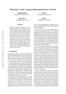 Mini-Giants: "Small" Language Models and Open Source Win-Win