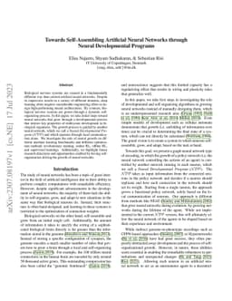 Towards Self-Assembling Artificial Neural Networks through Neural
  Developmental Programs