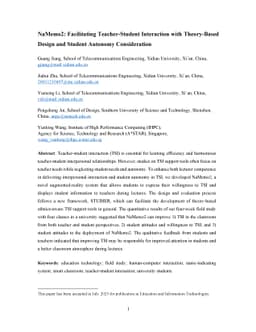 NaMemo2: Facilitating Teacher-Student Interaction with Theory-Based
  Design and Student Autonomy Consideration