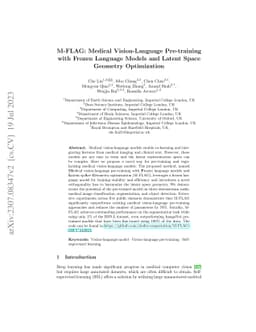 M-FLAG: Medical Vision-Language Pre-training with Frozen Language Models
  and Latent Space Geometry Optimization