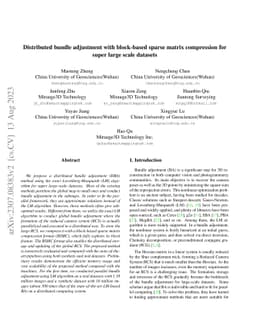 Distributed bundle adjustment with block-based sparse matrix compression
  for super large scale datasets