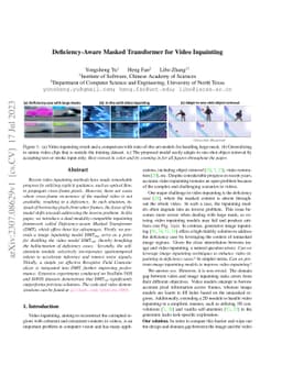Deficiency-Aware Masked Transformer for Video Inpainting