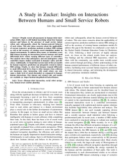 A Study in Zucker: Insights on Interactions Between Humans and Small
  Service Robots