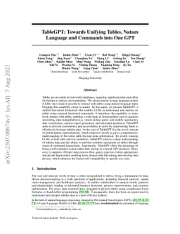 TableGPT: Towards Unifying Tables, Nature Language and Commands into One
  GPT