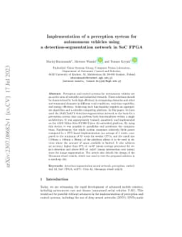 Implementation of a perception system for autonomous vehicles using a
  detection-segmentation network in SoC FPGA