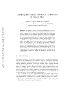 Certifying the Fairness of KNN in the Presence of Dataset Bias