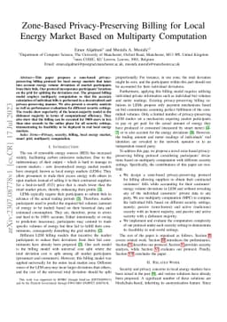 Zone-Based Privacy-Preserving Billing for Local Energy Market Based on
  Multiparty Computation