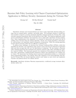Bayesian Safe Policy Learning with Chance Constrained Optimization:
  Application to Military Security Assessment during the Vietnam War